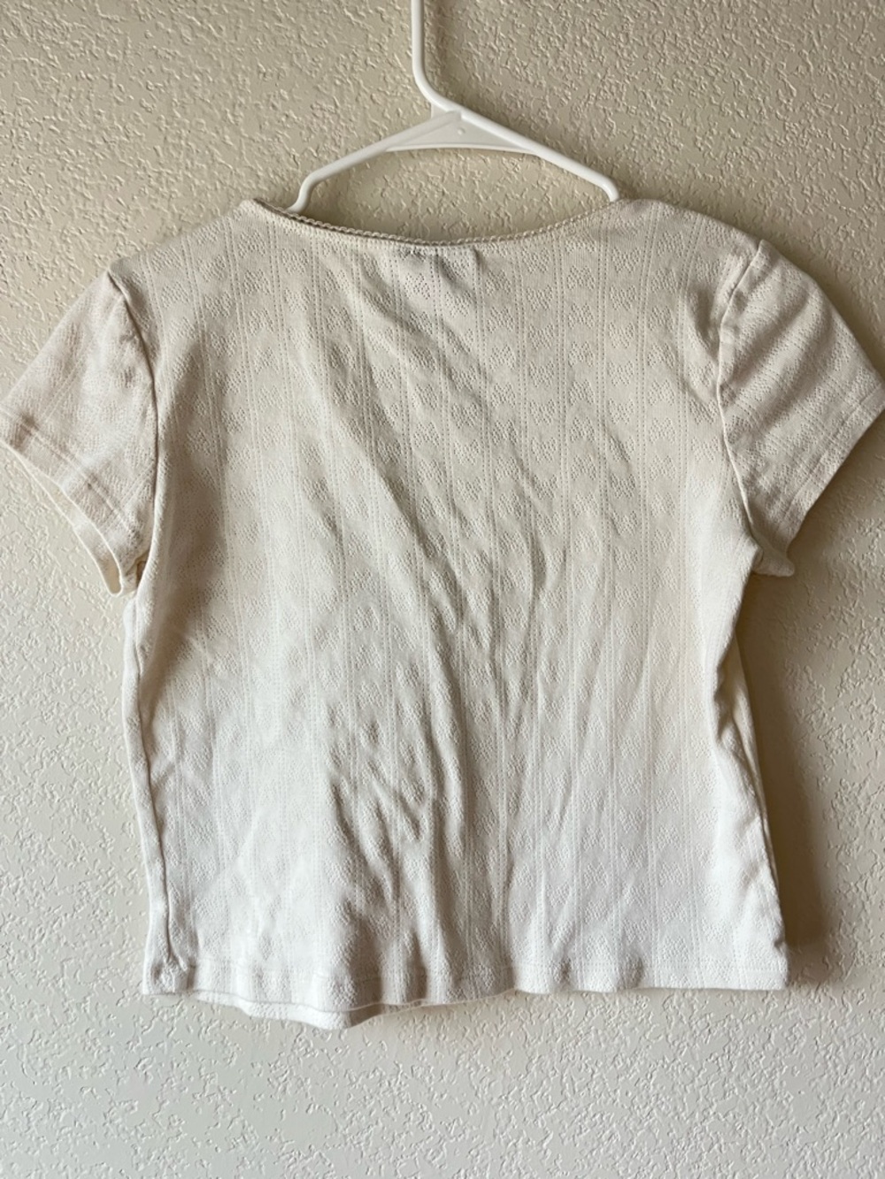 Cottagecore Coquette White Cotton Bow Pointelle Short Sleeve Crop Knit Top - Picture 4 of 4